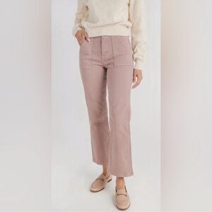 Risen Flare Jeans Square Pockets High Rise Ankle Cropped Stretch Mauve Pink
